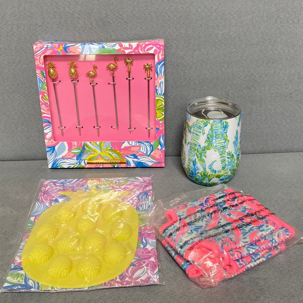 Lilly Pulitzer Wine Glass, Coozies, Appetizer
